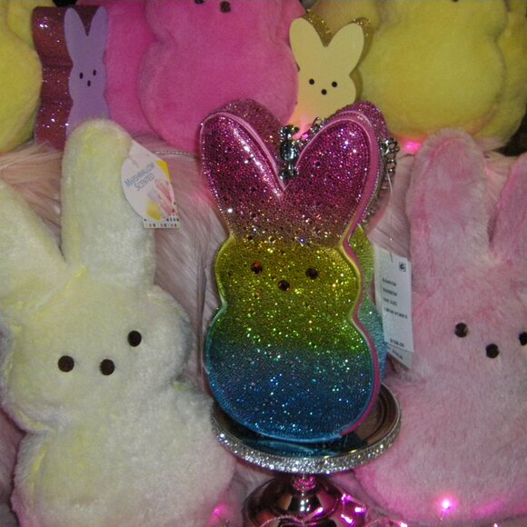 Betsey Johnson Kitsch Peeps Rainbow Rhinestone Bunny Rabbit Easter Crossbody Bag - Picture 13 of 16